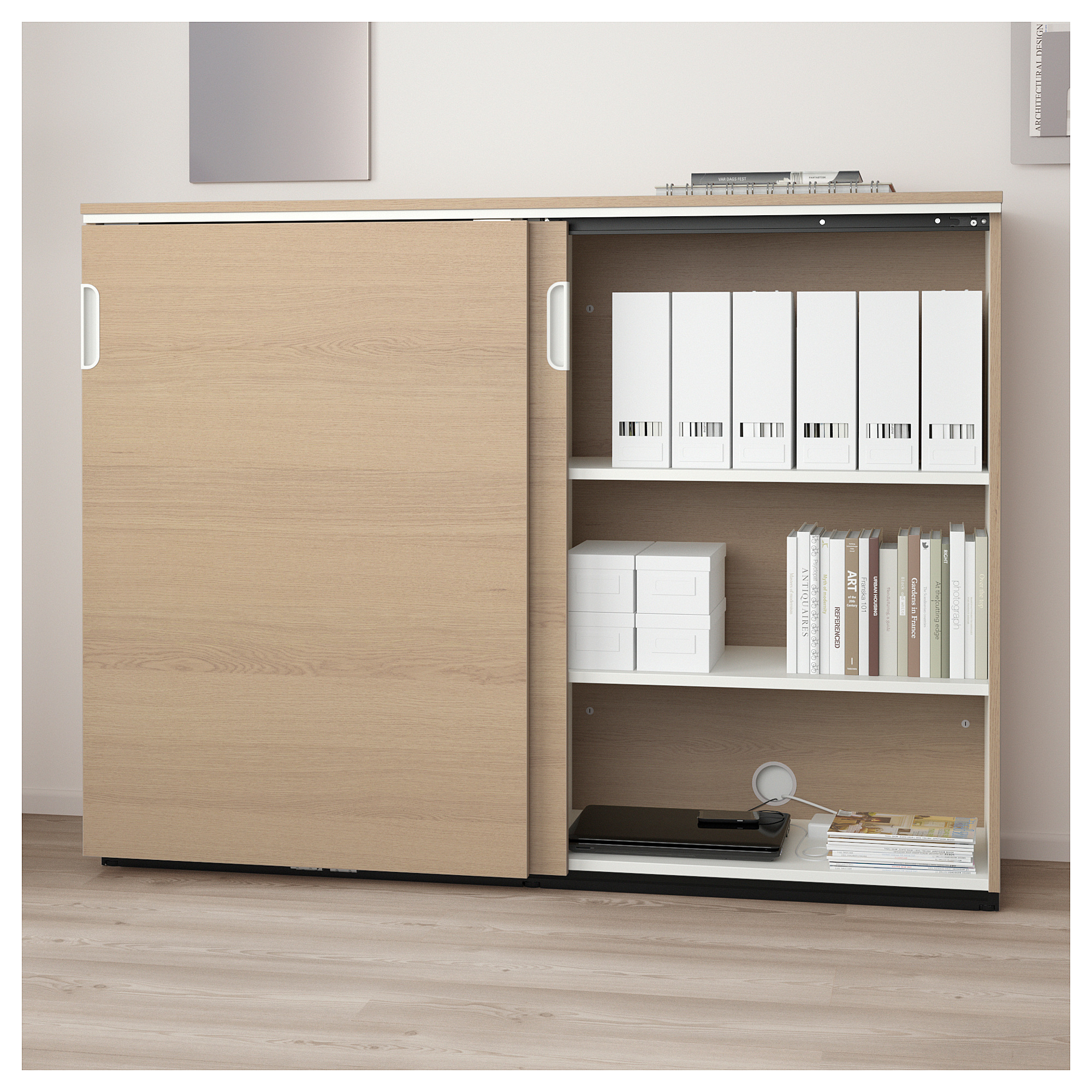 Galant Cabinet With Sliding Doors White Stained Oak Veneer