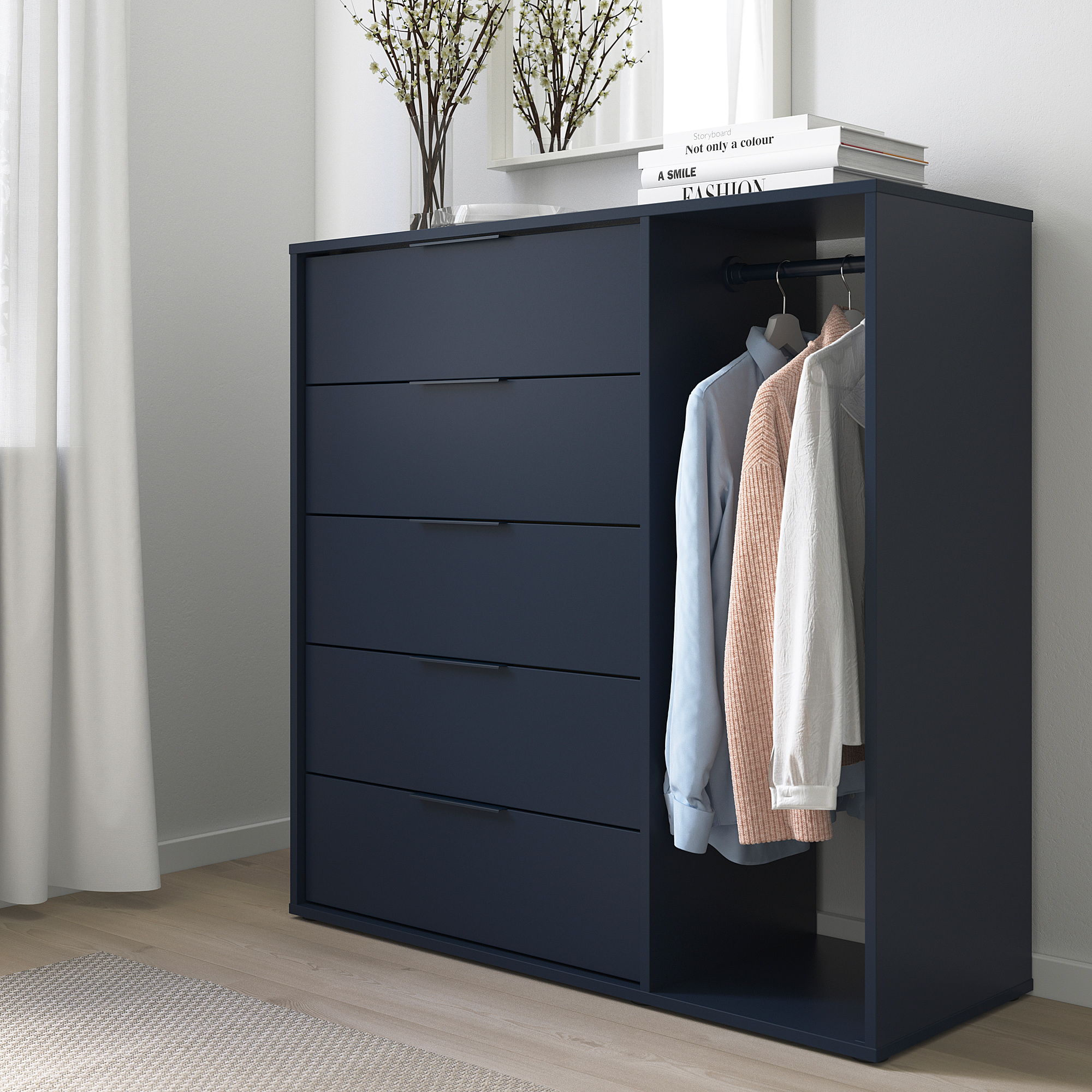 Nordmela Chest Of Drawers With Clothes Rail Black Blue Ikea
