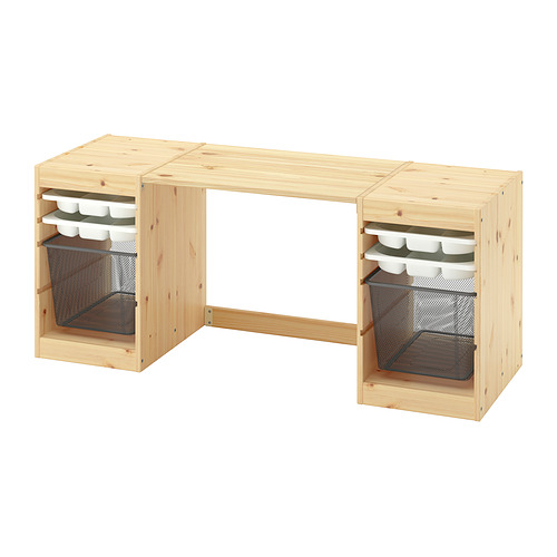TROFAST desk with mesh storage boxes/trays