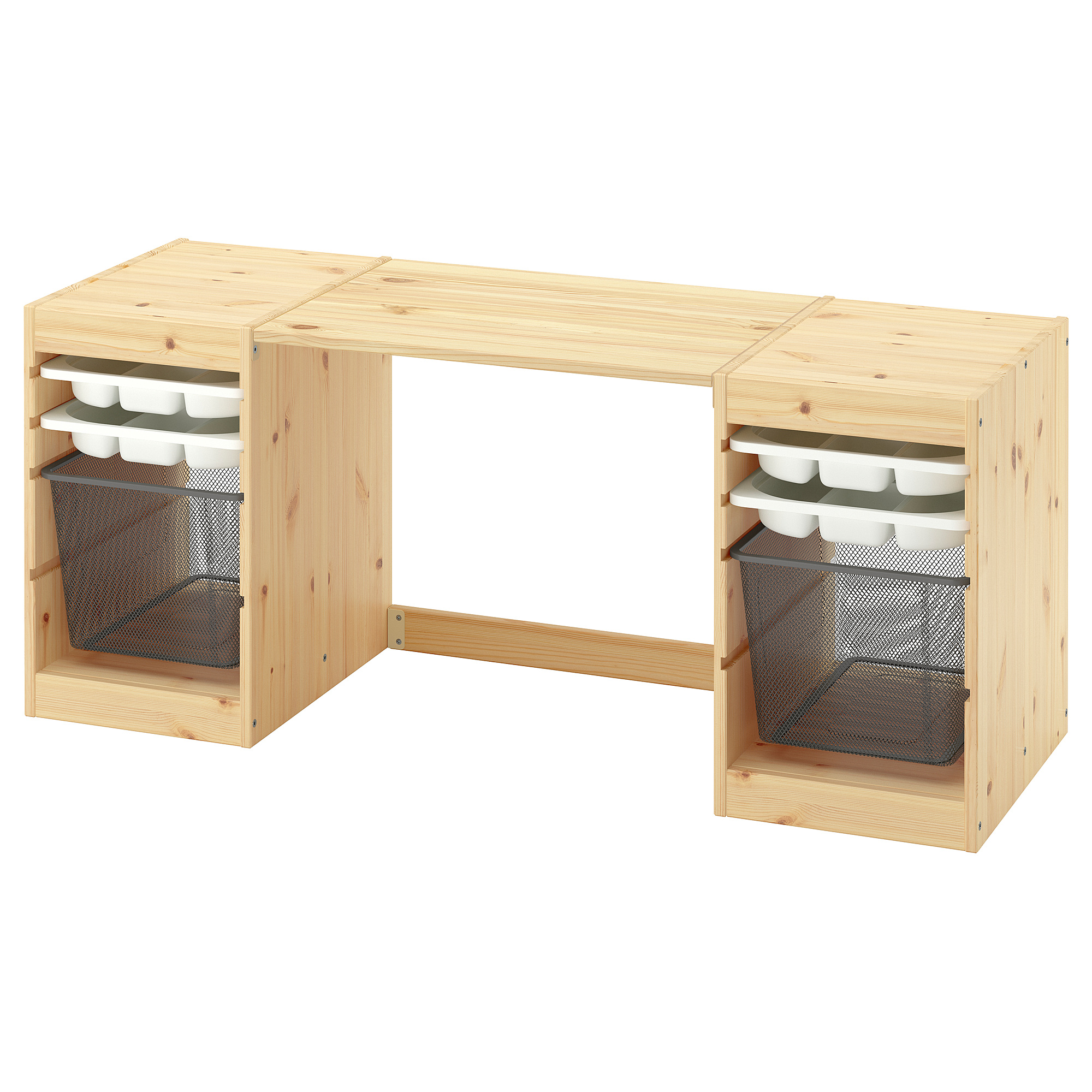 TROFAST desk with mesh storage boxes/trays