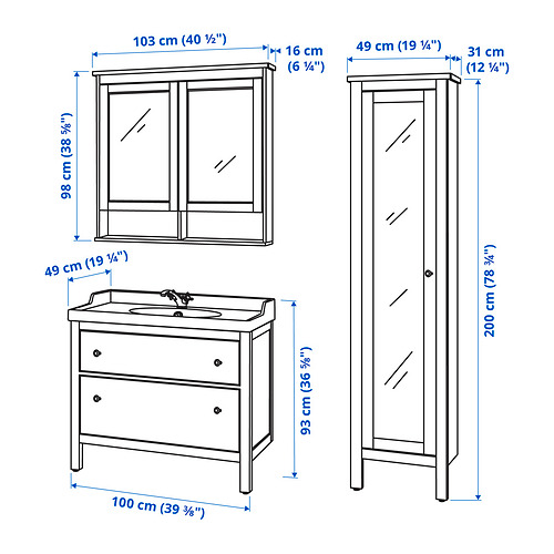 HEMNES/RÄTTVIKEN bathroom furniture, set of 5