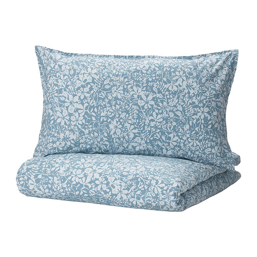 SOMMARSLÖJA duvet cover and 2 pillowcases, blue/floral pattern, 240x220/50x80 cm