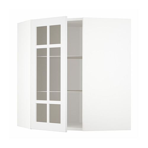 METOD corner wall cab w shelves/glass dr