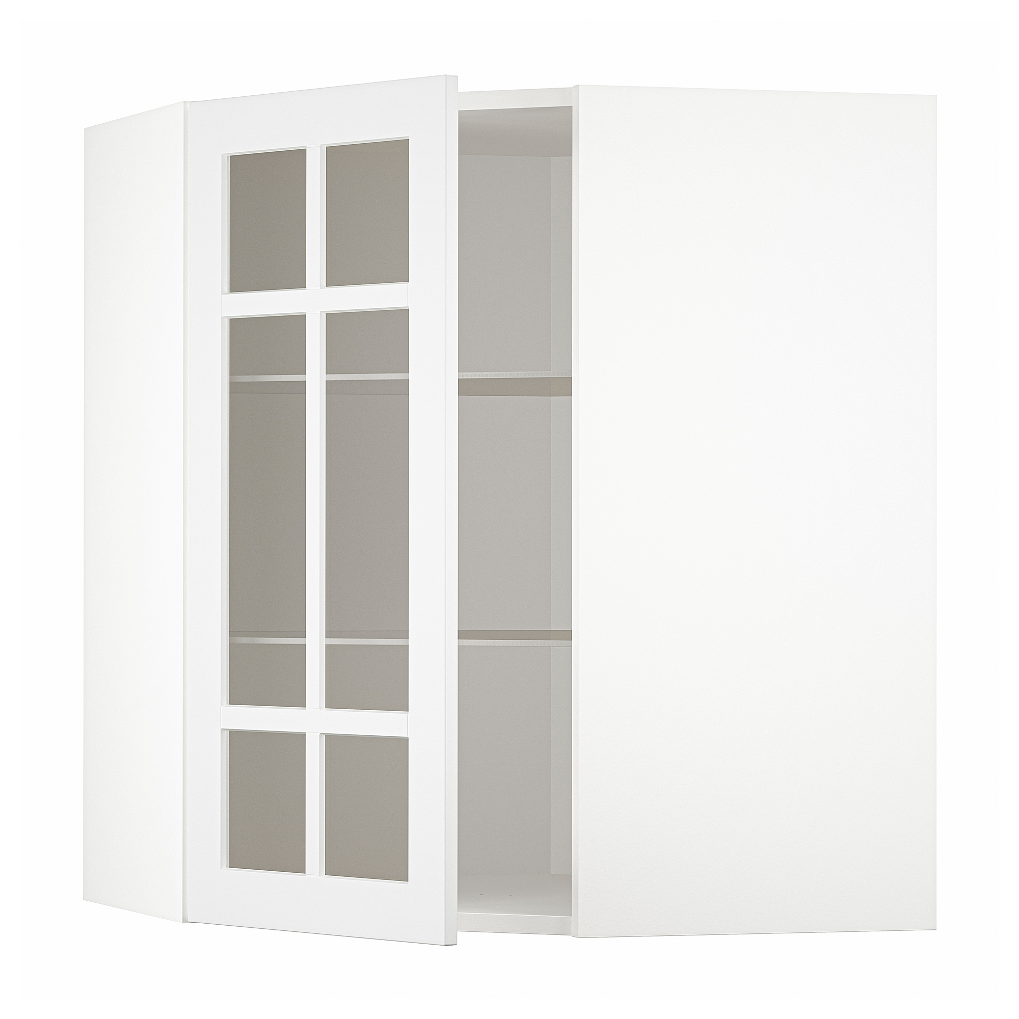 METOD corner wall cab w shelves/glass dr