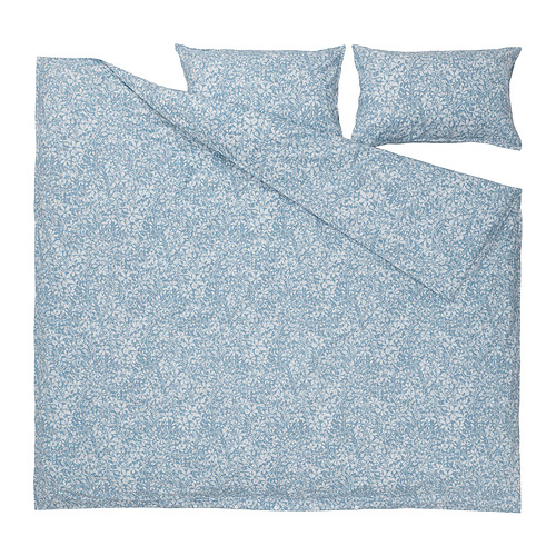 SOMMARSLÖJA duvet cover and 2 pillowcases, blue/floral pattern, 240x220/50x80 cm