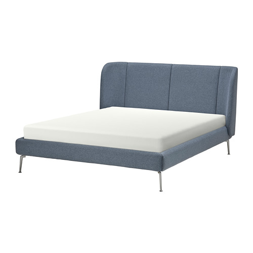 TUFJORD upholstered bed frame, Gunnared blue, queen