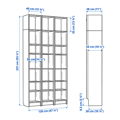 BILLY bookcase w height extension units