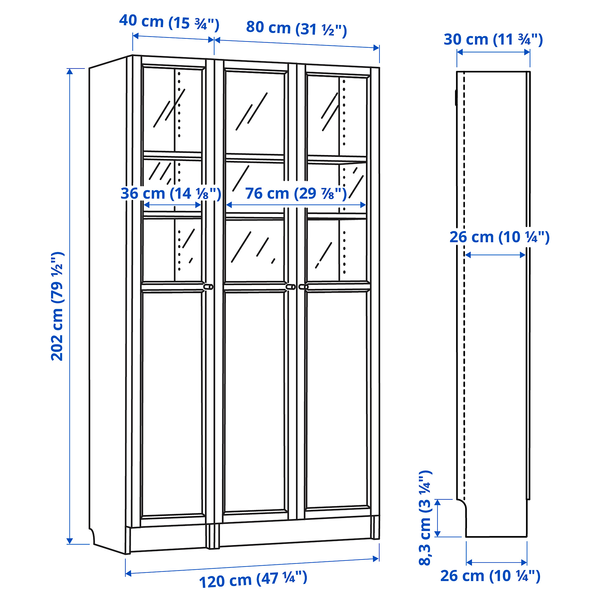 BILLY/OXBERG bookcase with panel/glass doors