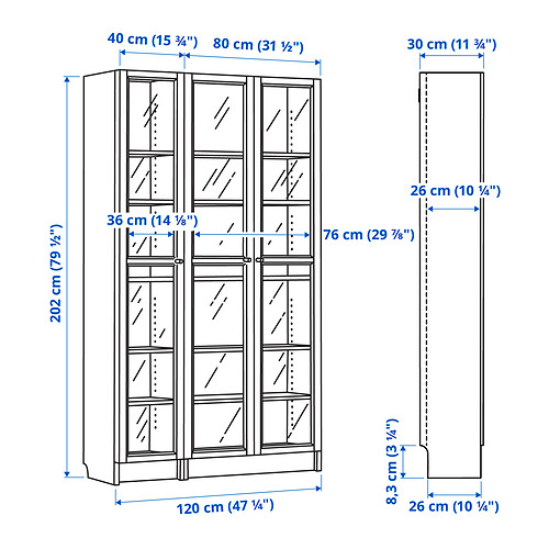BILLY/OXBERG bookcase combination w glass doors