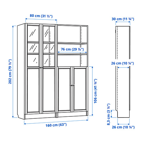 BILLY/OXBERG bookcase with panel/glass doors