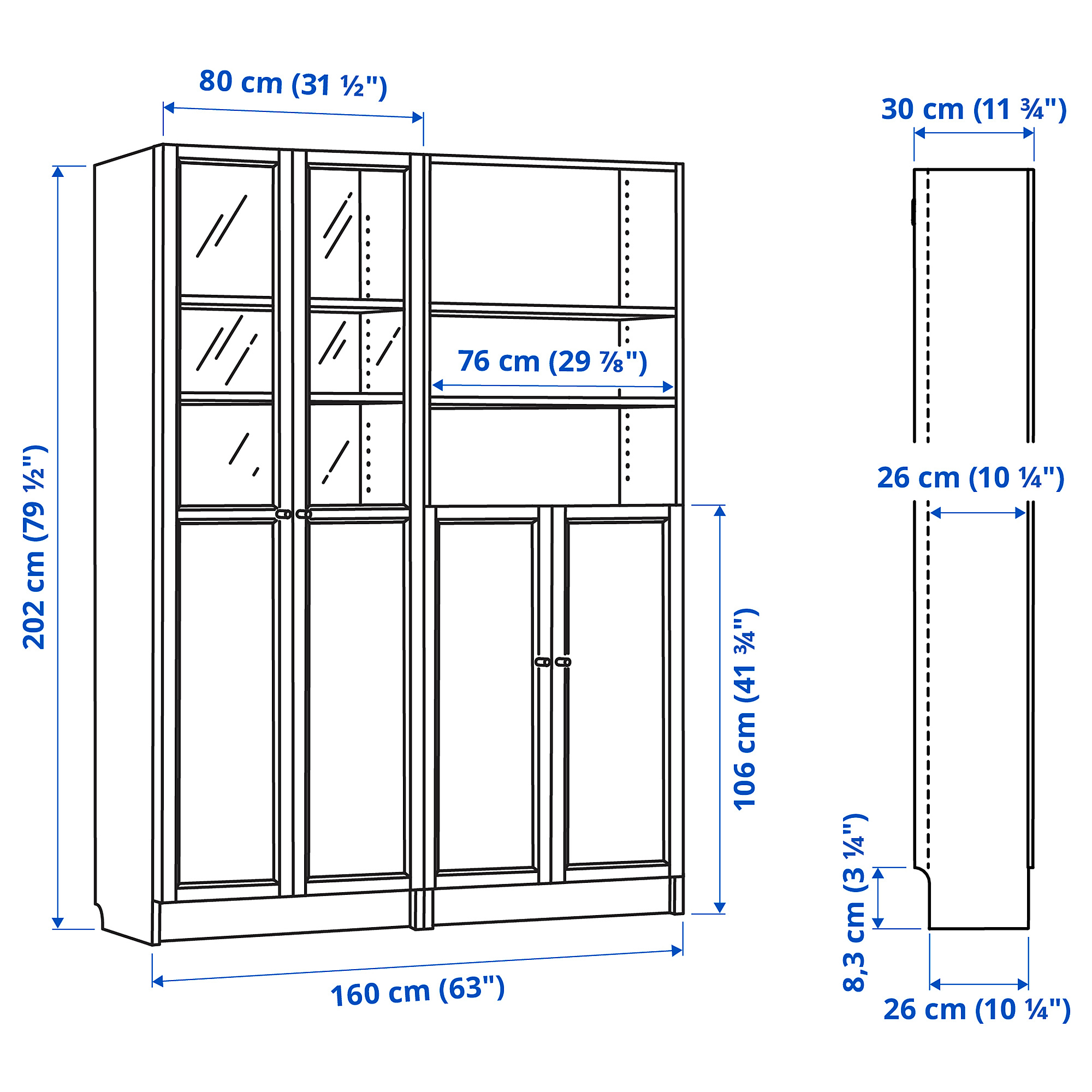 BILLY/OXBERG bookcase with panel/glass doors