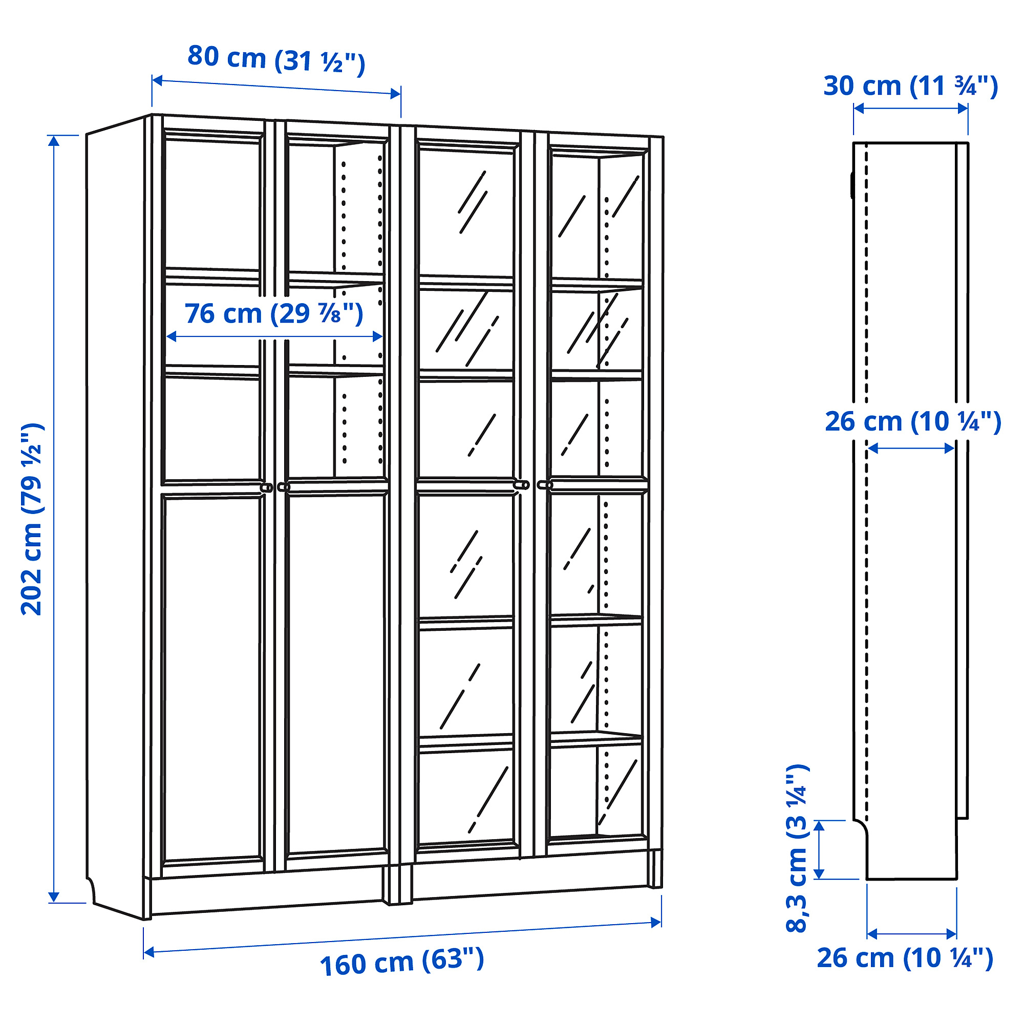 BILLY/OXBERG bookcase with panel/glass doors