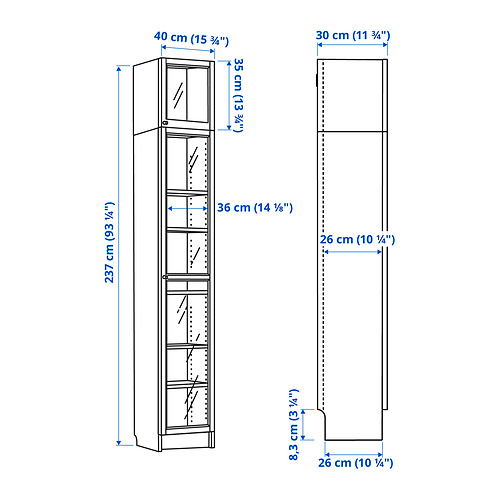 BILLY/OXBERG bookcase w glass doors/ext unit