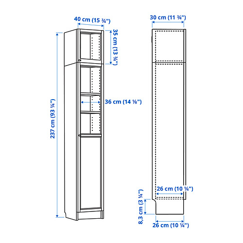 OXBERG/BILLY bookcase w hght ext ut/pnl/glss drs