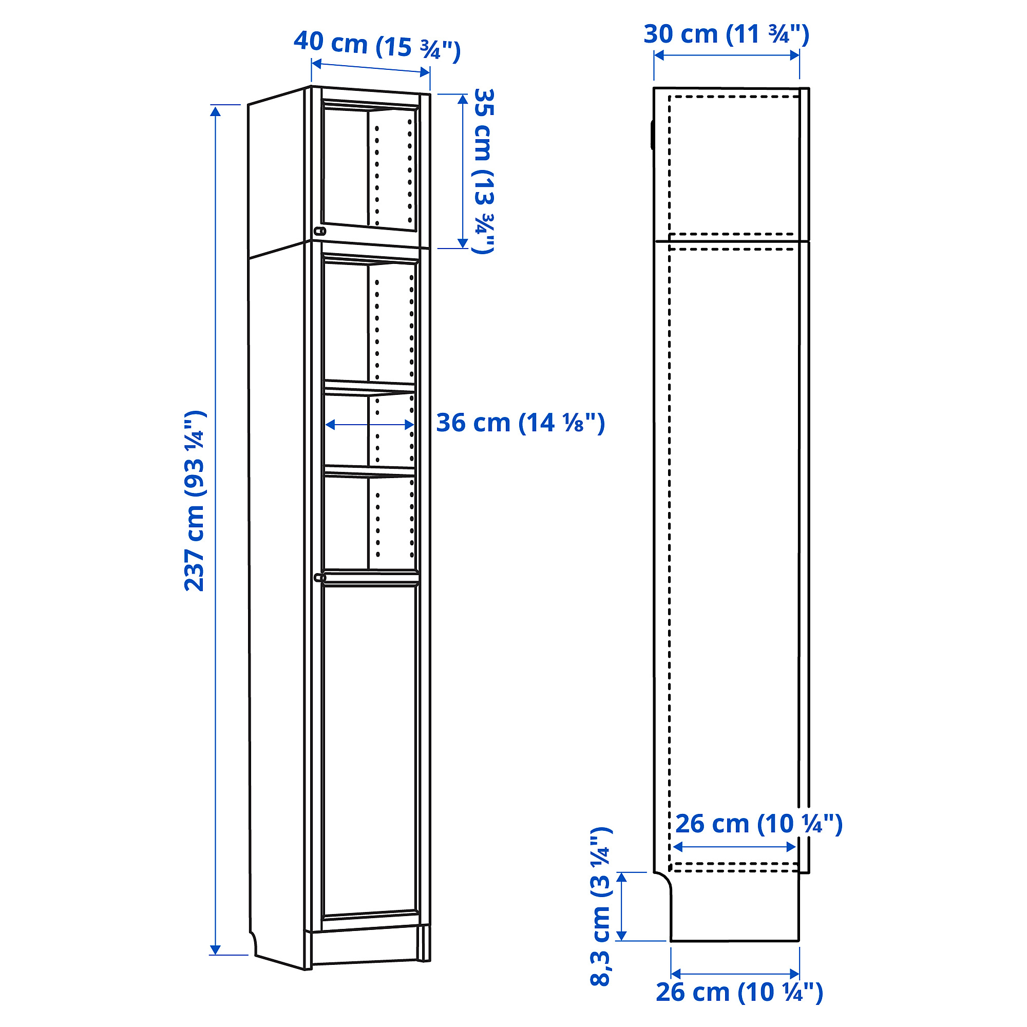 BILLY/OXBERG bookcase w hght ext ut/pnl/glss drs