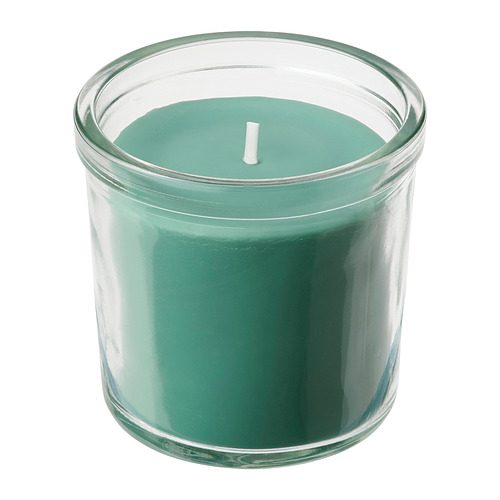 HEDERSAM scented candle in glass, 20 hr, Fresh grass/light green