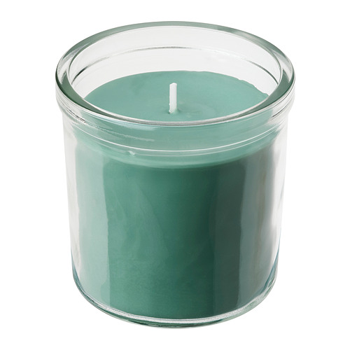 HEDERSAM scented candle in glass, 40 hr, Fresh grass/light green