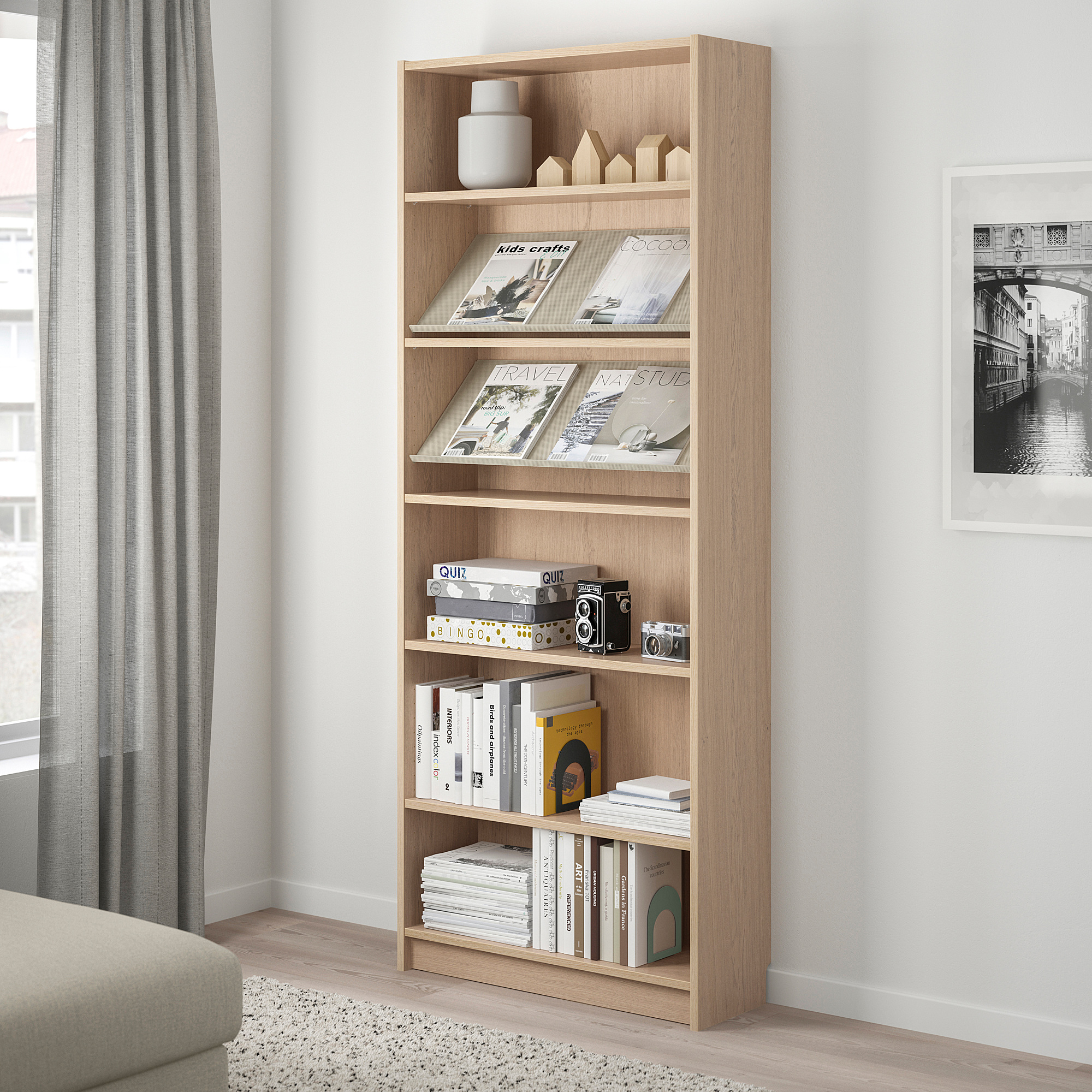 Billy Bottna Bookcase With Display Shelf White Stained Oak