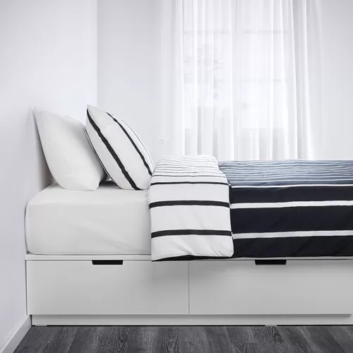 NORDLI bed frame with storage, white, double (mattress size: 140x200cm)