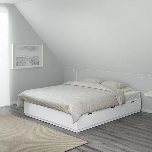 NORDLI bed frame with storage, white, double (mattress size: 140x200cm)