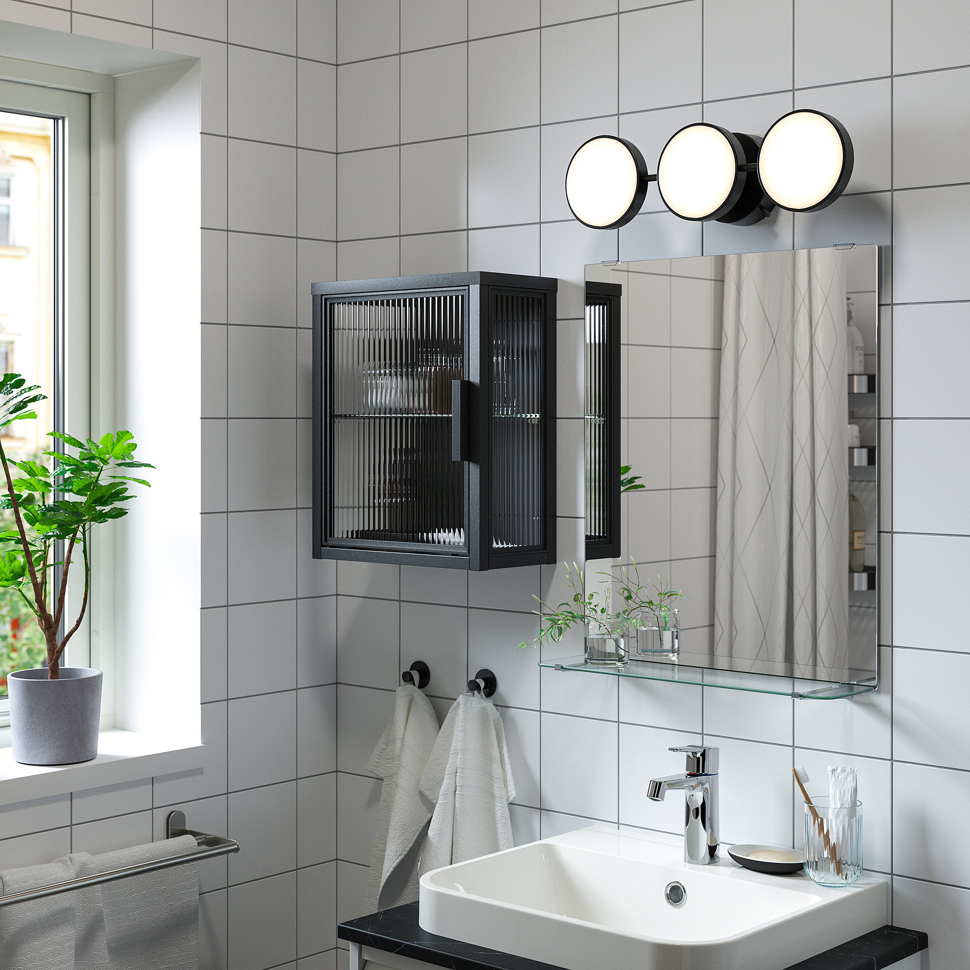 MOSSJÖN wall cabinet with glass door