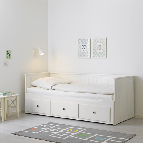 HEMNES daybed w 3 drawers/2 mattresses, white/Vannareid extra firm