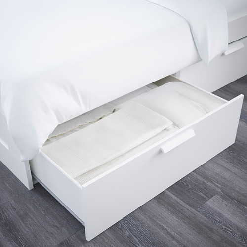 BRIMNES bed frame w storage and headboard, white/Lönset, double