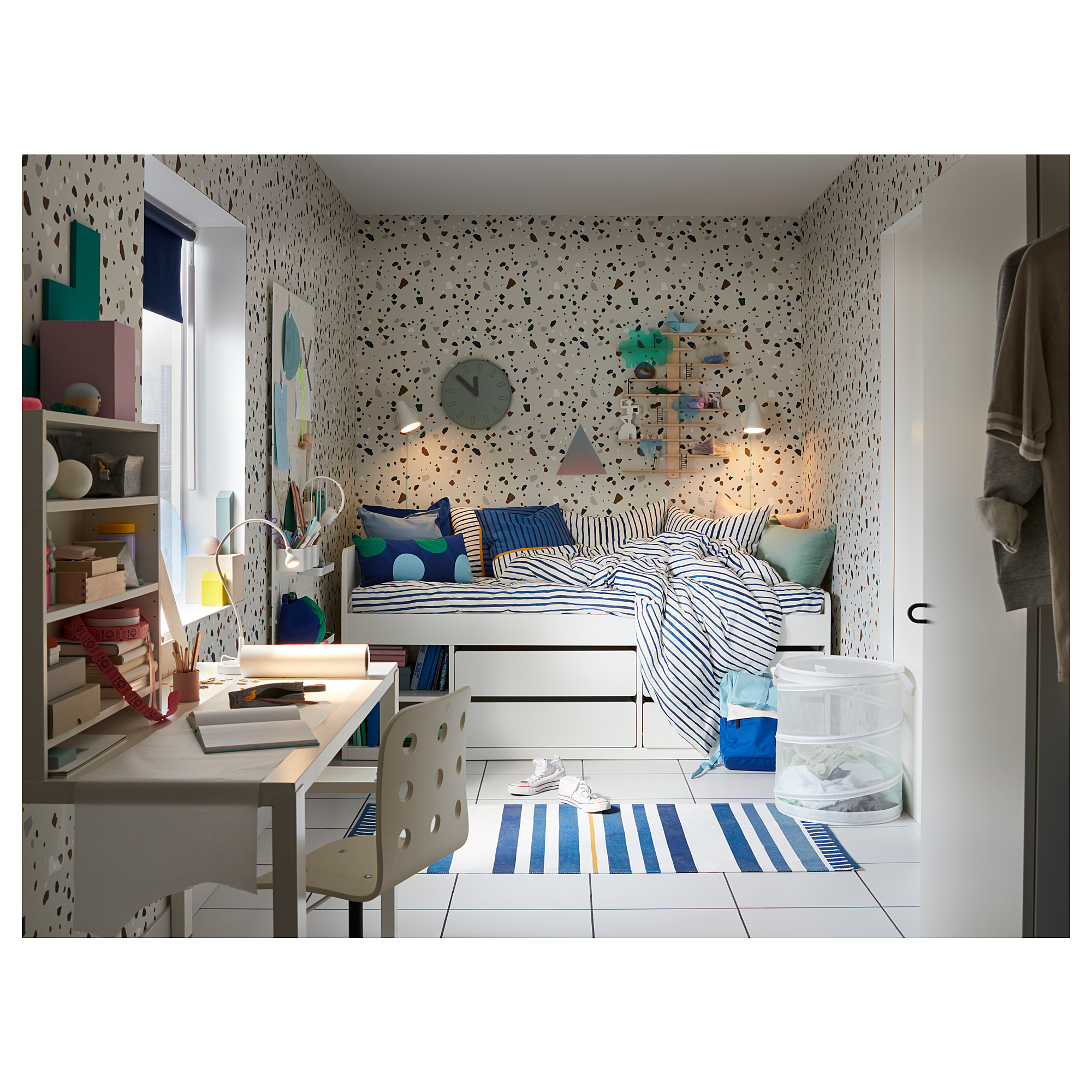 SLÄKT bed frame w storage+slatted bedbase