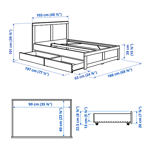 FÅGELFJÄLLET bed frame with 2 storage boxes
