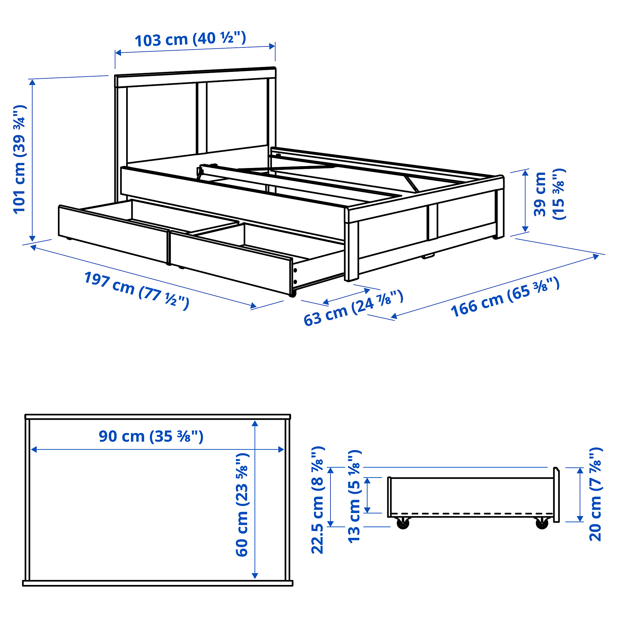 FÅGELFJÄLLET bed frame with 2 storage boxes