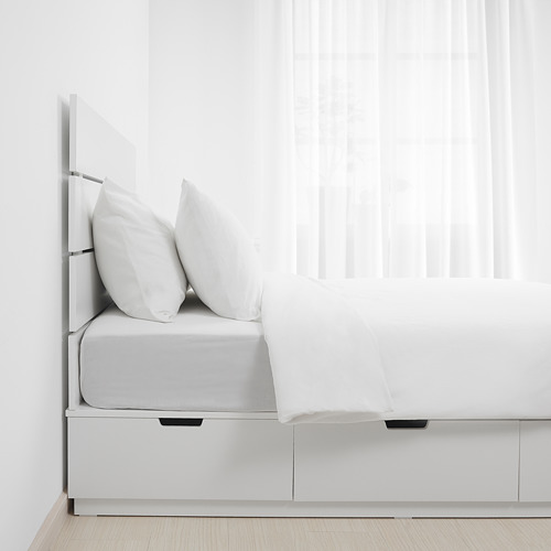 NORDLI bed frame w storage and headboard, white, small double