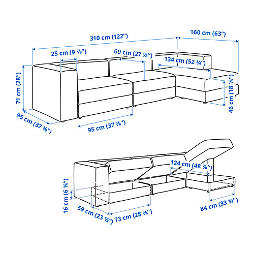 JÄTTEBO 4-seat mod sofa w chaise longue