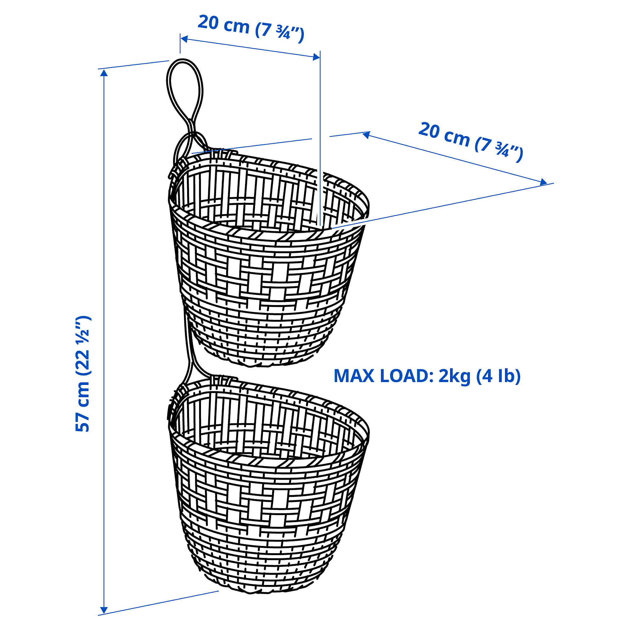 TOLKNING basket hanging, set of 2