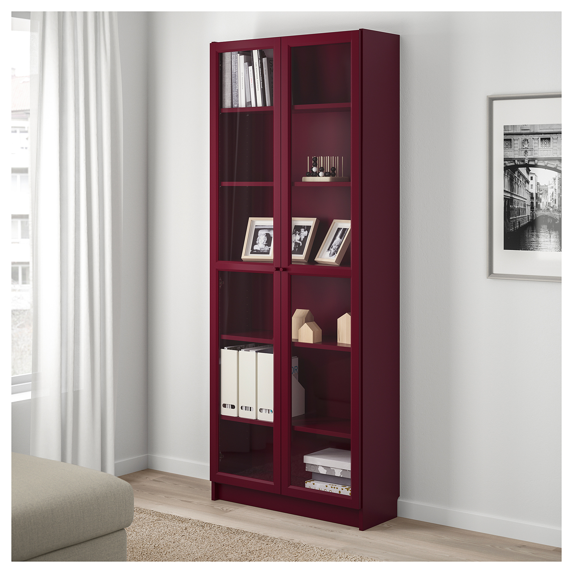 Billy Bookcase With Glass Doors Dark Red Ikea Hong Kong