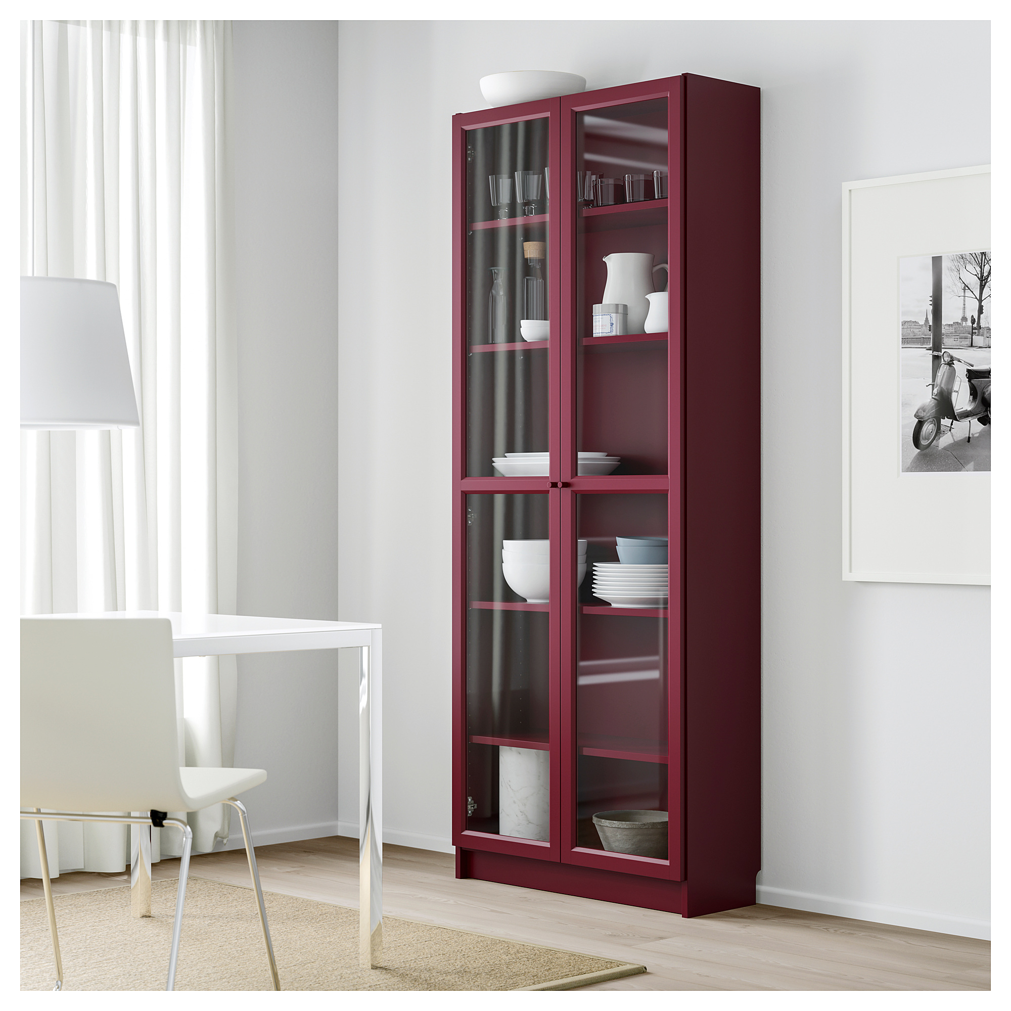 Billy Bookcase With Glass Doors Dark Red Ikea Hong Kong
