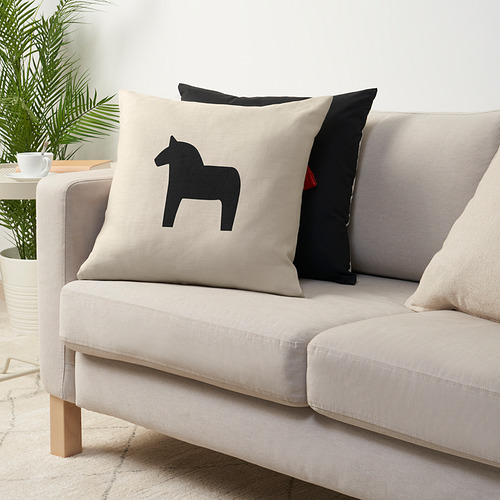 HÄSTHAGE cushion cover, 50x50 cm, beige/black