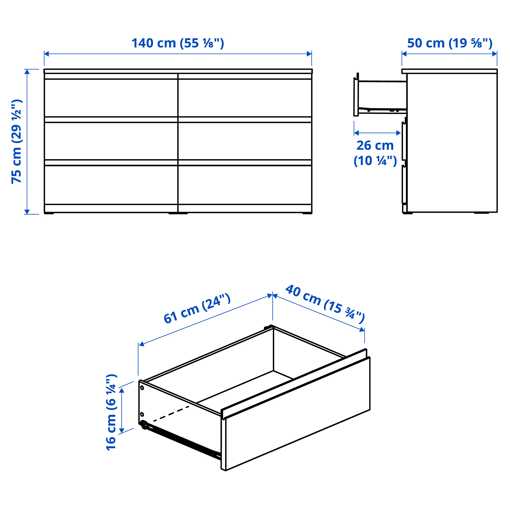 STORKLINTA chest of 6 drawers