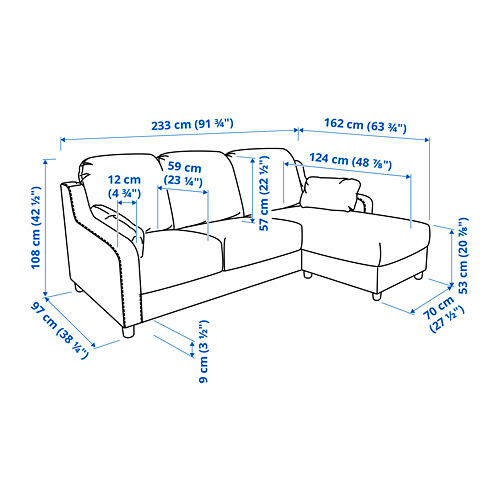 VINLIDEN 3-seat sofa with chaise longue