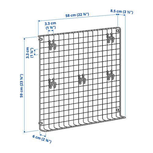 GREJIG wall grid with rail