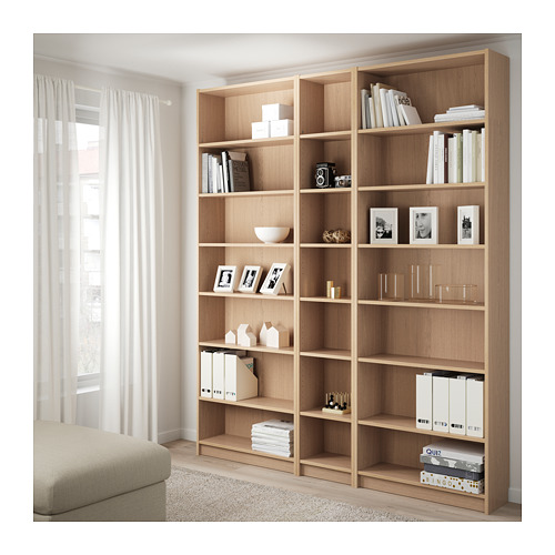 BILLY bookcase w height extension units, white stained oak veneer