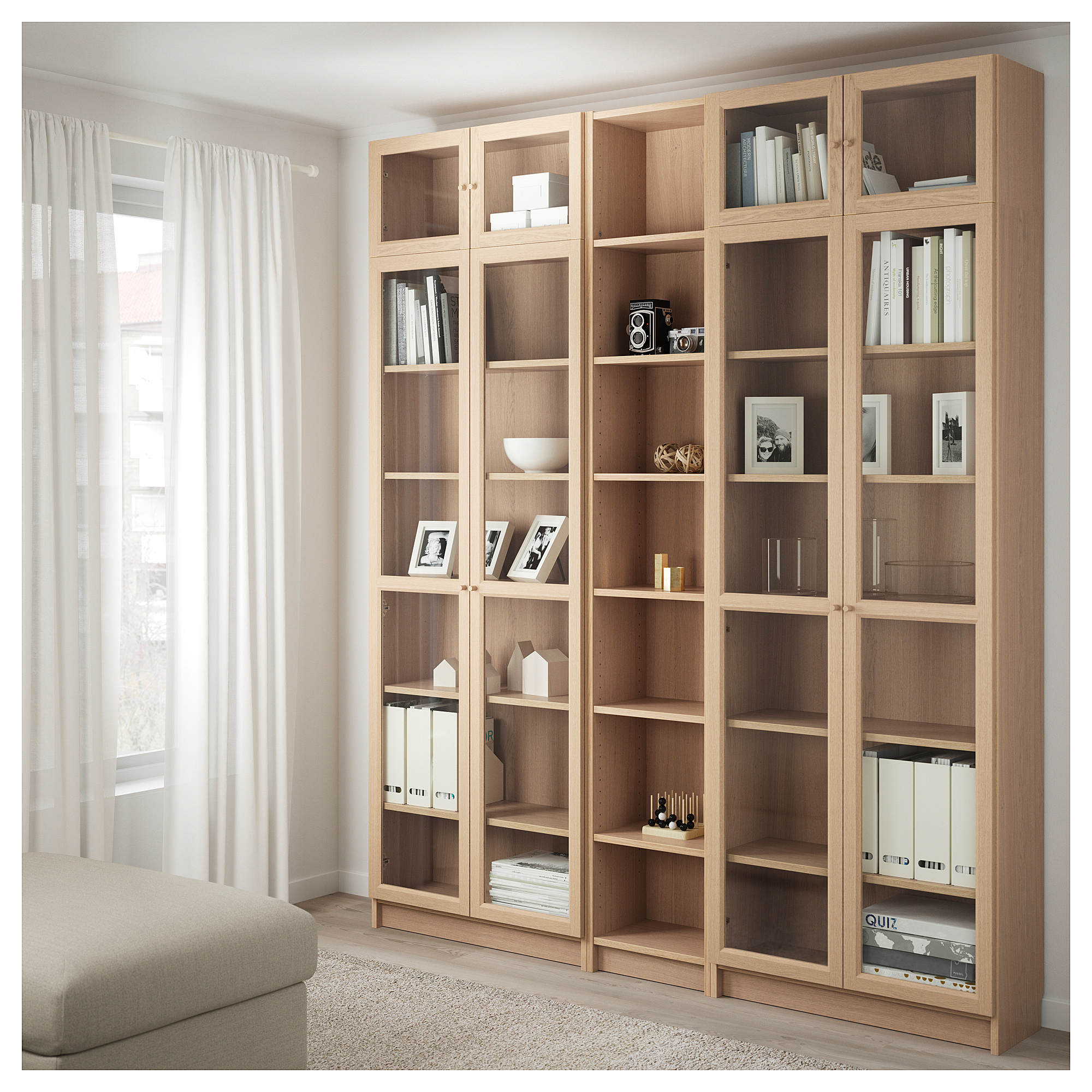 Billy Oxberg Bookcase Combination Glass Doors White Stained Oak