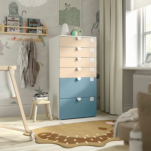 PLATSA/SMÅSTAD chest of 6 drawers