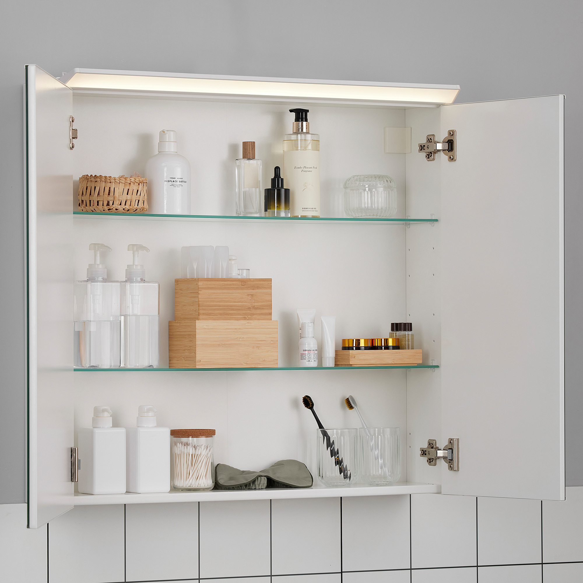 TREASJÖN mirror cab 2 door/built-in lighting