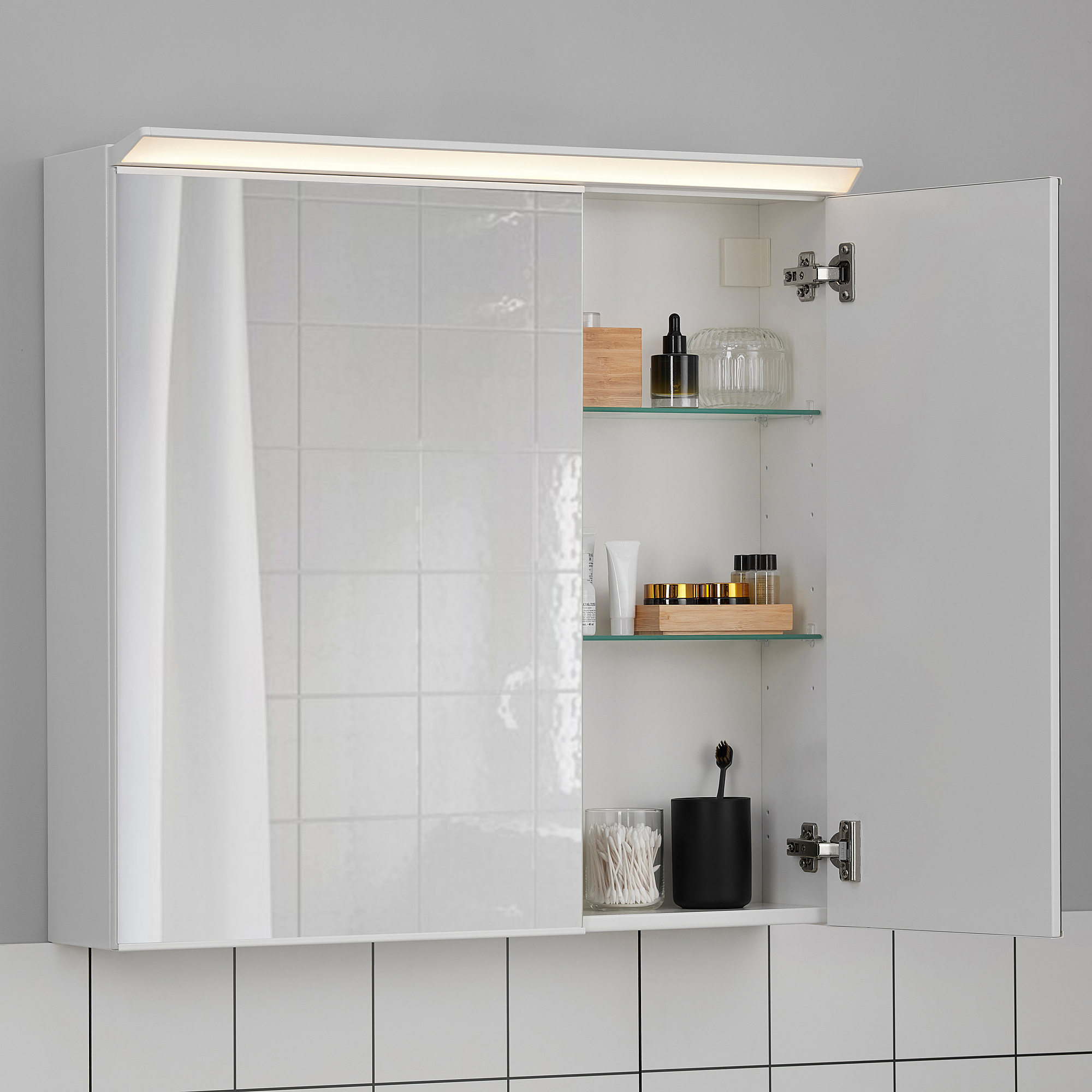 TREASJÖN mirror cab 2 door/built-in lighting