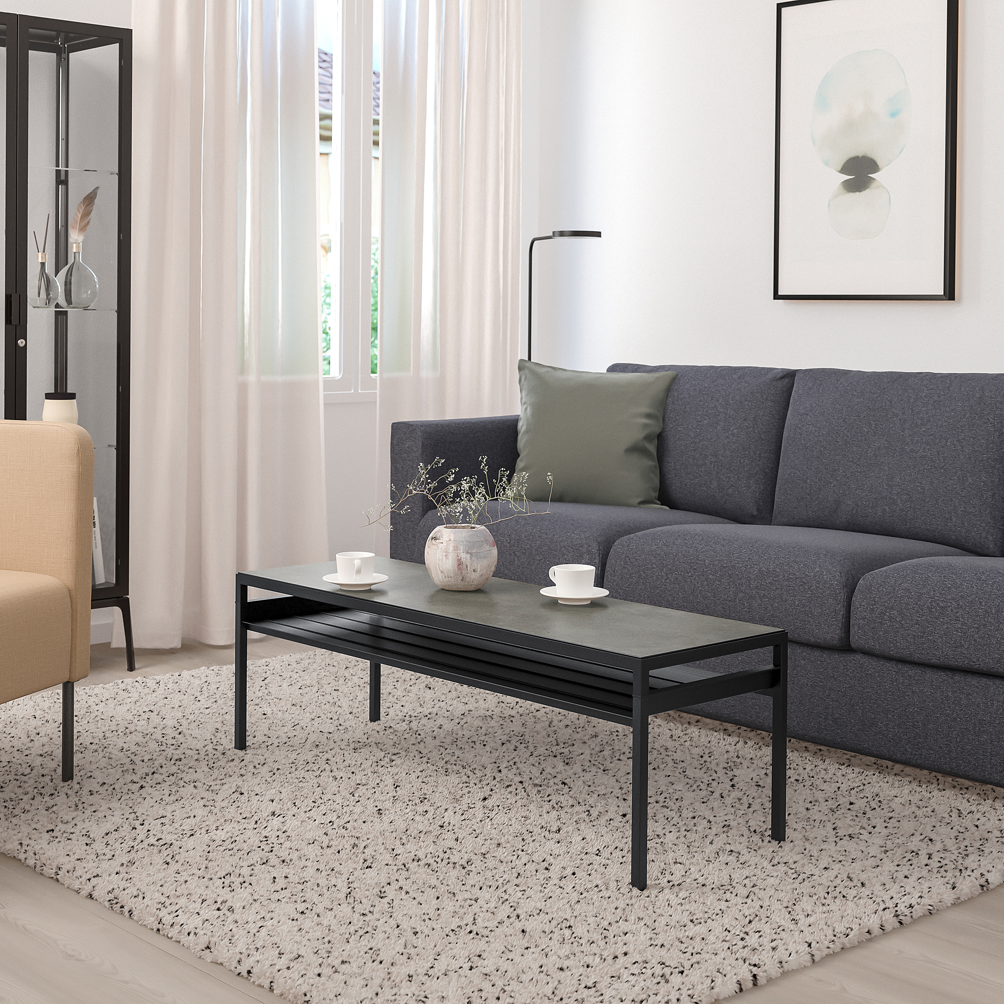 NYBODA coffee table w reversible table top, dark grey concrete effect