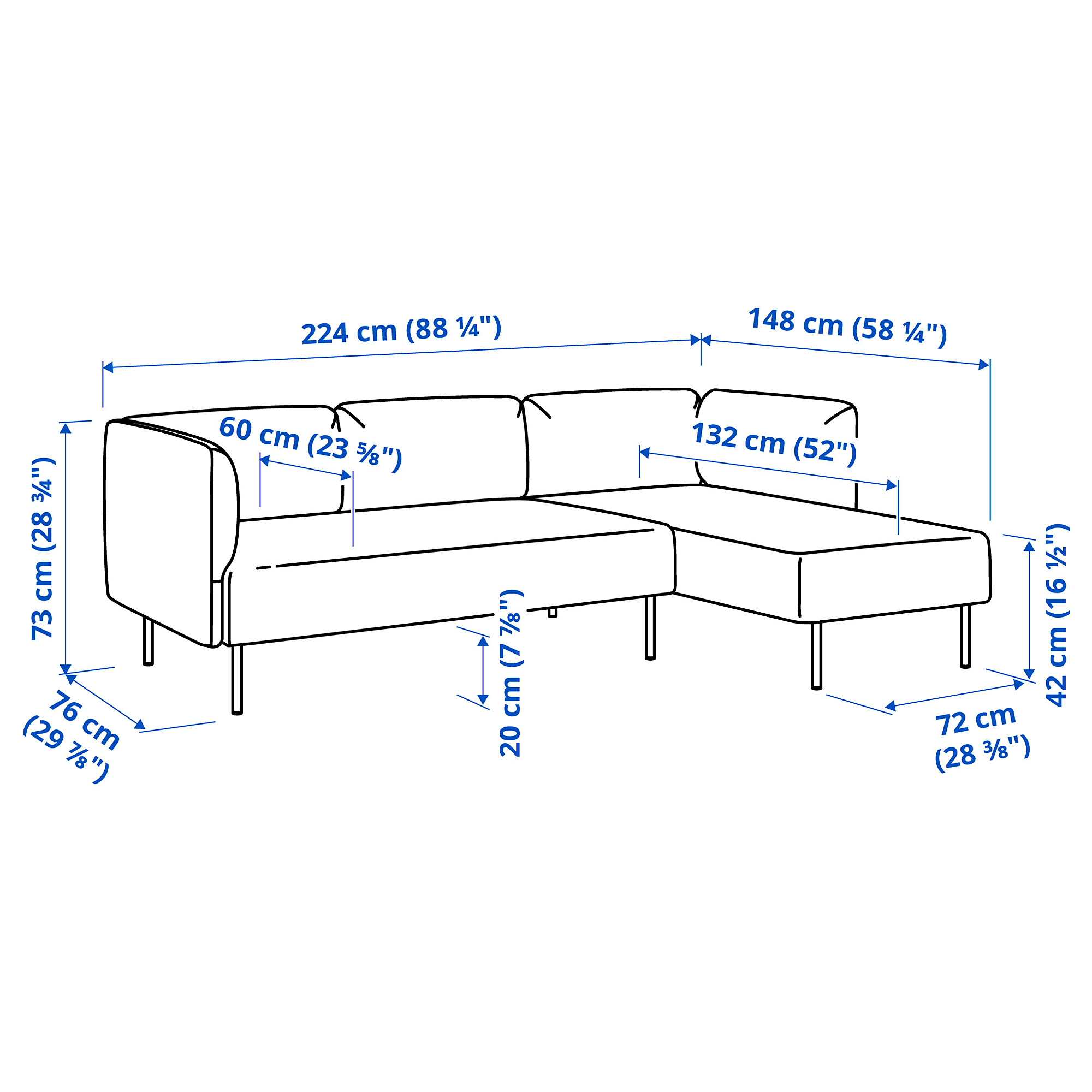 LILLEHEM 3-seat modular sofa w chaise longue