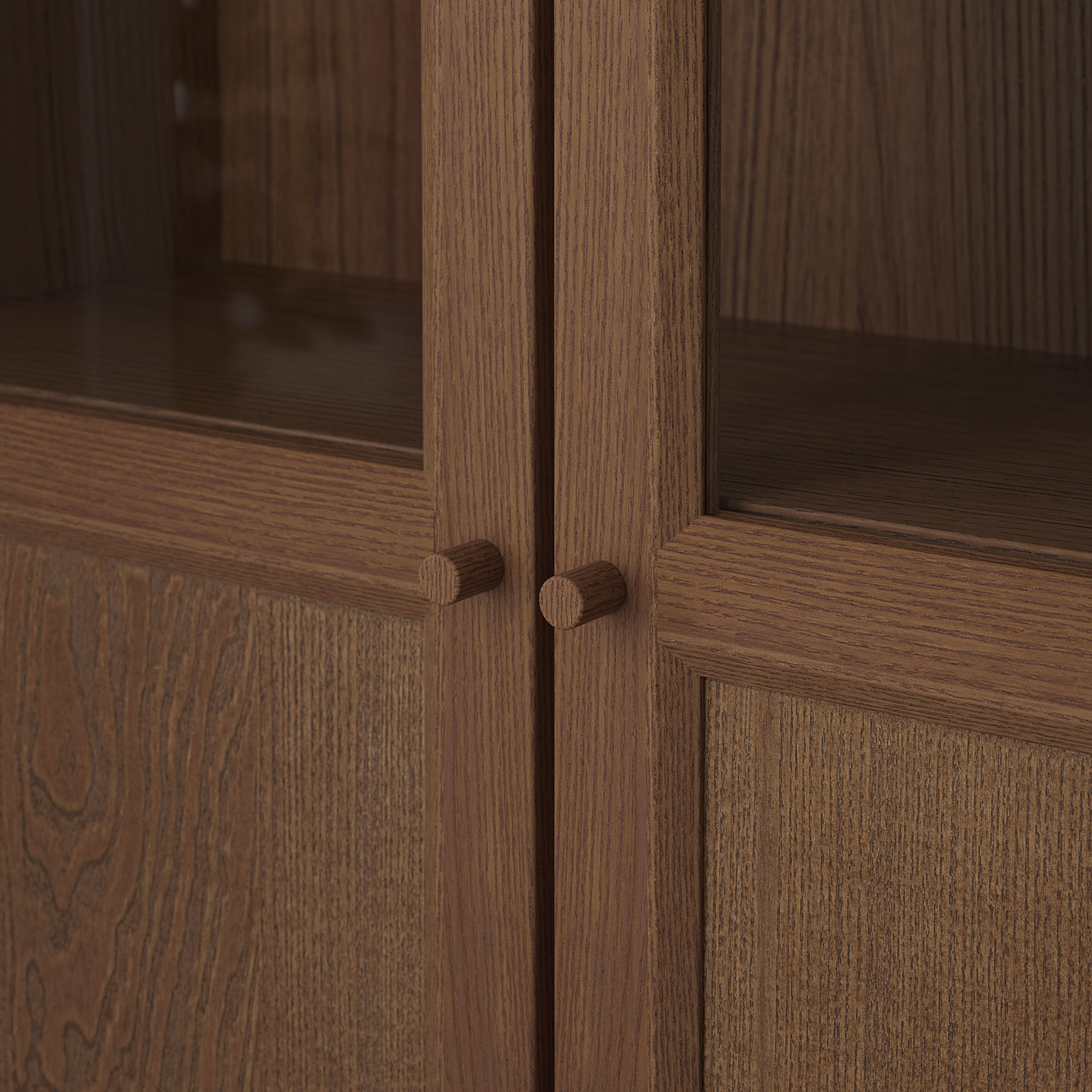 Billy Oxberg Bookcase With Panel Glass Doors Brown Ash Veneer