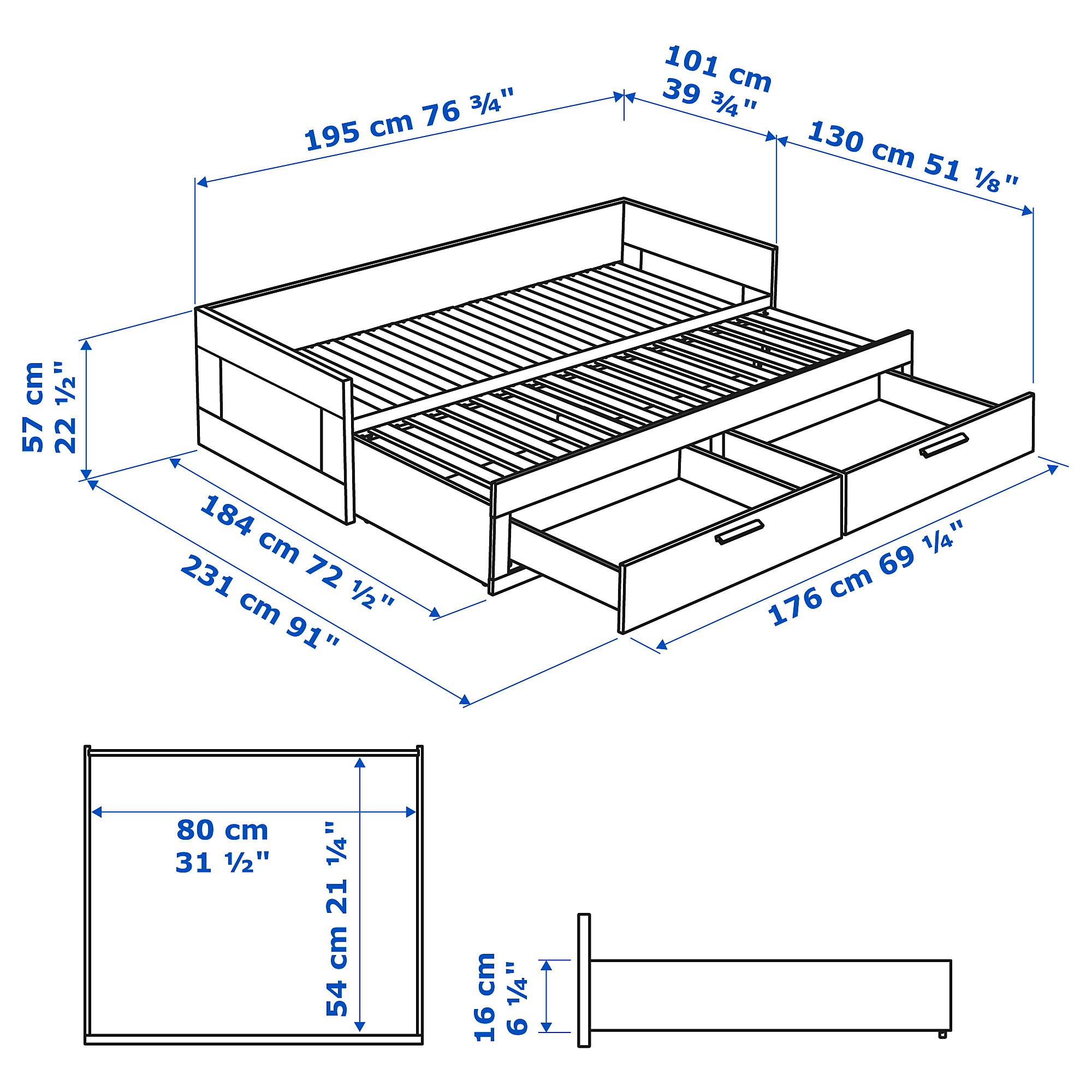 BRIMNES day-bed frame with 2 drawers
