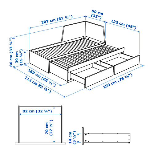 FLEKKE day-bed w 2 drawers/2 mattresses