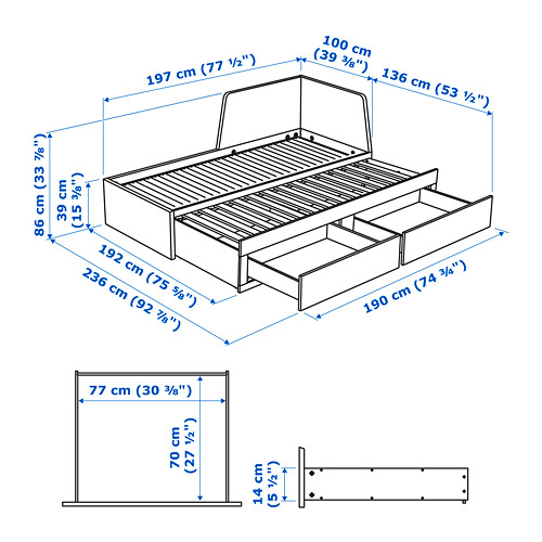 FLEKKE day-bed w 2 drawers/2 mattresses